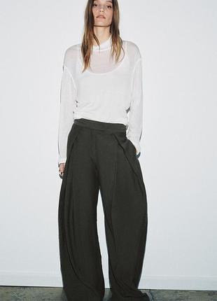 Штани  широкі темно зелений колір zara