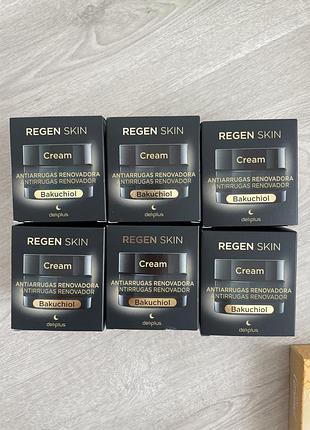 Нічний крем для обличчя проти зморшок regen skin з бакучиолом для нормальної, сухої та дуже сухої шкіри deliplus