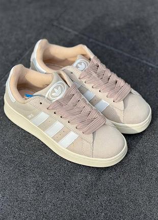 Кроссовки женские adidas campus 00s бежевые, adidas campus beige white замш, женские кроссовки адидас бежевого цвета, комфортные