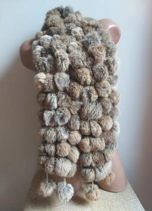 Меховой шарф. шарф из бубонов, помпонов. натуральный мех.