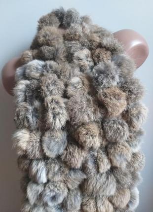 Меховой шарф. шарф из бубонов, помпонов. натуральный мех.