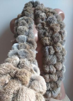 Меховой шарф. шарф из бубонов, помпонов. натуральный мех.