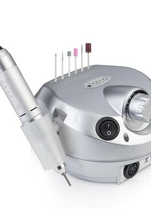Фрезер для манікюру bucos nail drill zs-601 pro, 45 вт та 35 000 об. (+6 фрез у подарунок) silver, сірий