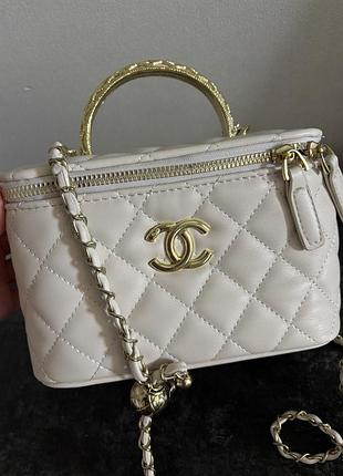 Сумка на цепочці ланцюжок chanel бачонок біла