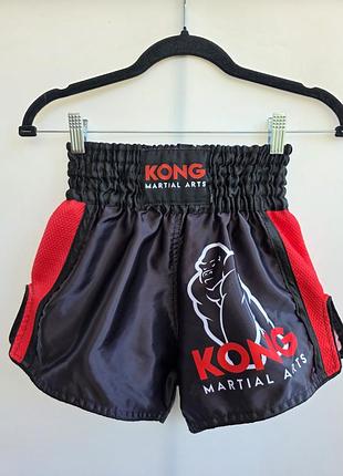 Шорты для тайского бокса муай тай кикбоксинга kong martial arts 6-8 лет 116-128 черные атласные смешанные единоборства мма бойцовские горилла