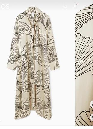 Шовковиста максісукня cos з актуальних колекцій scarf-detail maxi dress з принтом гінкго білоба (розмір s/m)