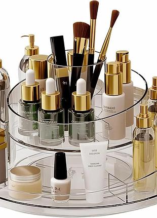Вращающийся органайзер для косметики на 2 отделения rotating storage rack jn-688 / акриловый органайзер для хранения косметики
