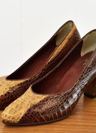 Кожаные  женские туфли-лодочки siam leather goods аллигатор крокодил винтаж премиальный  бренд