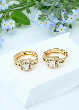 Сережки 59084 з медичного золота, позолота 18к, фіаніти