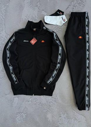 Костюм спортивний чоловічий чорний  ellesse! спортивный костюм мужской кофта + штаны лампас! материал турецкая двухнитка! размеры s-2xl! хит!
