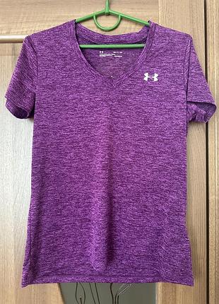 Спортивна футболка under armour heatgear (оригінал, s) / фіолетова меланжева футболка для тренувань