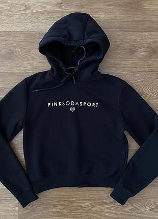 Чорне худі pink soda sport на флісі, кроп худи пинк сода с капюшоном, розмір s (uk 10)