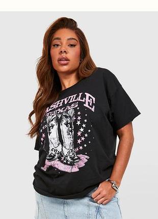 Чорна футболка оверсайз boohoo plus «nashville» (розмір xxl / 3xl, 54)