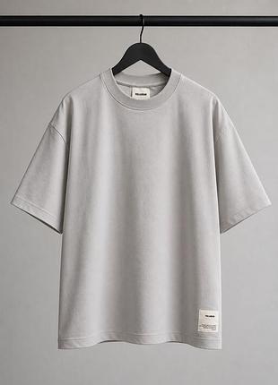 Футболка pull&bear oversize m сіра щільна 100% бавовна базова чоловіча