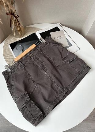 Сіра джинсова міні спідниця юбка карго коротка bershka