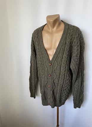 Cottonfield винтаж вязанный кардиган серый серо-коричневый косы араны ретро стиль свитер писателя