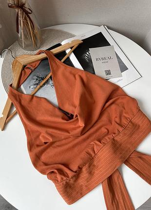 Помаранчевий топ через шию на завʼязці з відкритою спиною zara
