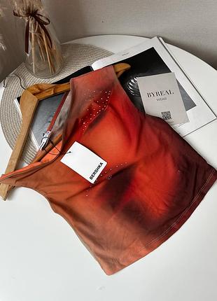 Помаранчевий топ сітка з стразами від bershka y2k