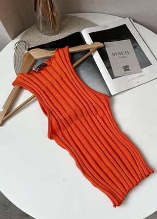 Помаранчевий топ майка в рубчик zara