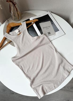 Бежевий топ майка в рубчик базова h&m