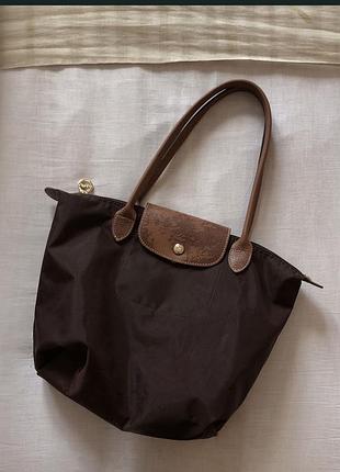 Сумка longchamp оригінал у шоколадному кольорі, розмір м