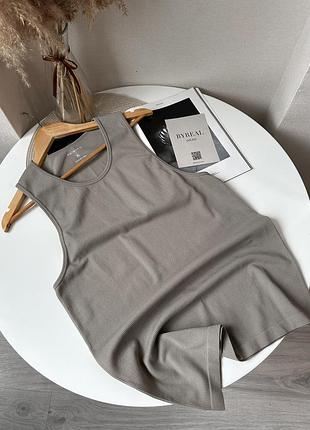 Бежева базова пружна майка топ в рубчик спортивна primark