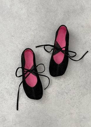 Элегантные женские анатомические балетки barefoot из натуральной итальянской замши в классическом черном цвете ✨