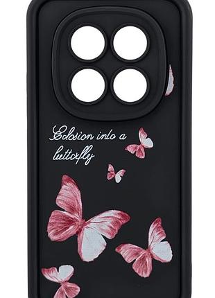 Чехол shock case print для телефона xiaomi redmi note 15 pro plus бампер силиконовый черный с рисунком бабочки