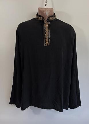 Чоловіча чорна сорочка / вишиванка з вишивкою, стиль бохо, літня (l / xl)
