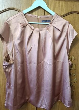 Атласная блуза m&amp;s collection (marks &amp; spencer) в размере plus size (uk 22 / ua 56) золота, розовое золото