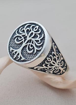 Серебряное мужская печать дерево жизни объемное с чернением