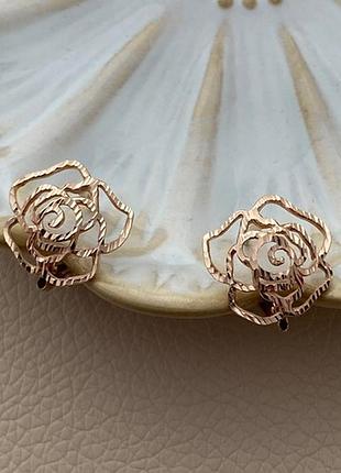 Серьги золотые цветы без камней массивные