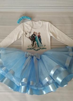 Костюм ельзи блакитне плаття вбрання для дівчинки кофта з ім'ям блакитна пишна спідниця