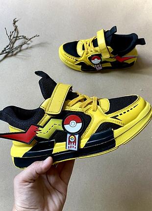 Кросівки дитячі унісекс pokémon pikachu 34 розмір устілка 21,5 см | жовті легкі на липучке | покемон пикачу