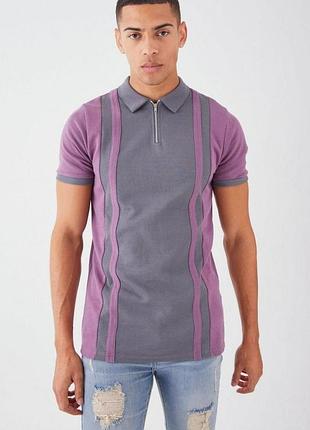 Нова футболка поло boohoo man slim zip neck polo shirt size large color charcoal