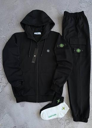 Чоловічий спортивний костюм stone island чорний зіп худі + штани