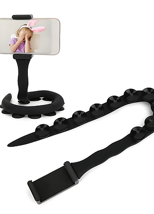 Гнучкий чорний тримач для телефону cute worm lazy holder з універсальними присосками