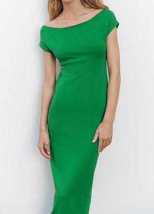 Зеленое платье карандаш миди zara