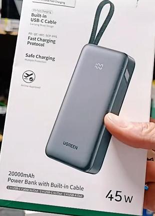 Зовнішня батарея (павербанк) ugreen nexode 20000 mah 45 W з вбудованим кабелем type-c і цифровим дисплеєм (модель pb536/55988b)