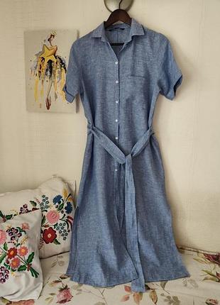 Льняное платье-рубашка zara woman.