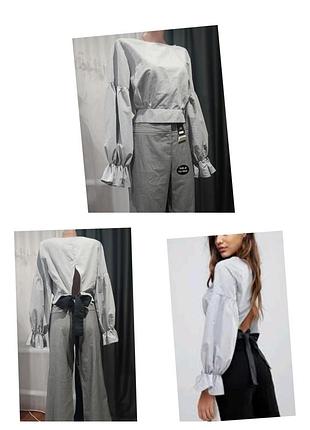 Невероятная, натуральная блуза с открытой спинкой, prettylittlething и,с бантом сзади. размер наш 44-46