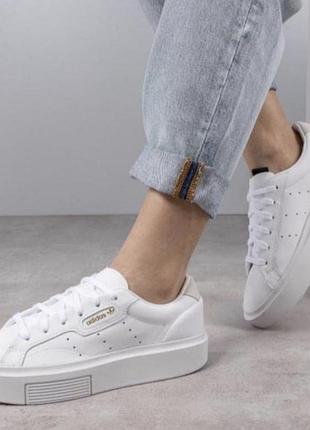Adidas sleek белые кожаные кроссовки