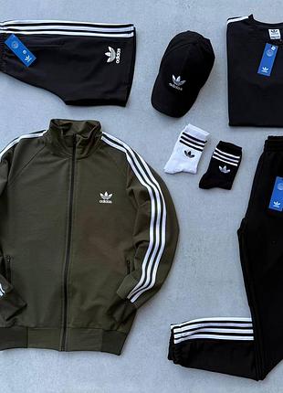 Спортивний набір adidas чоловічий хакі/чорний xs / s / m / l / xl / xxl / xxxl весна/літо/осінь