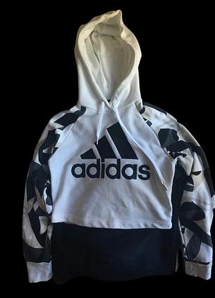 Укороченное кроп-худи adidas оригинал / женская толстовка с капюшоном адедас / размер s