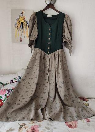 Розкішна лляна сукня макси landhaus austrian style в стилі trachten / dirndl, 100% льон, розмір l/xl (44).