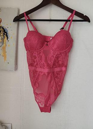 Эффектное кружевное боди-корсет primark (hot pink) - новое с этикеткой!