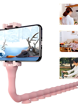 Гнучкий рожевий тримач для телефону cute worm lazy holder з універсальними присосками