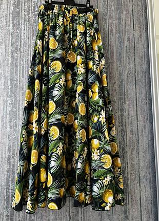 🍋 роскошная юбка макси с лимонами и тропическим принтом в размере