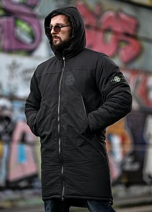Мужская зимняя удлиненная куртка stone tyson черного цвета (primaloft)