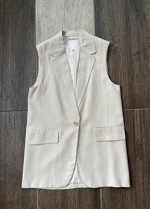 Подовжений жилет блейзер h&m світло бежевого кремового  кольору(розмір m).новий.